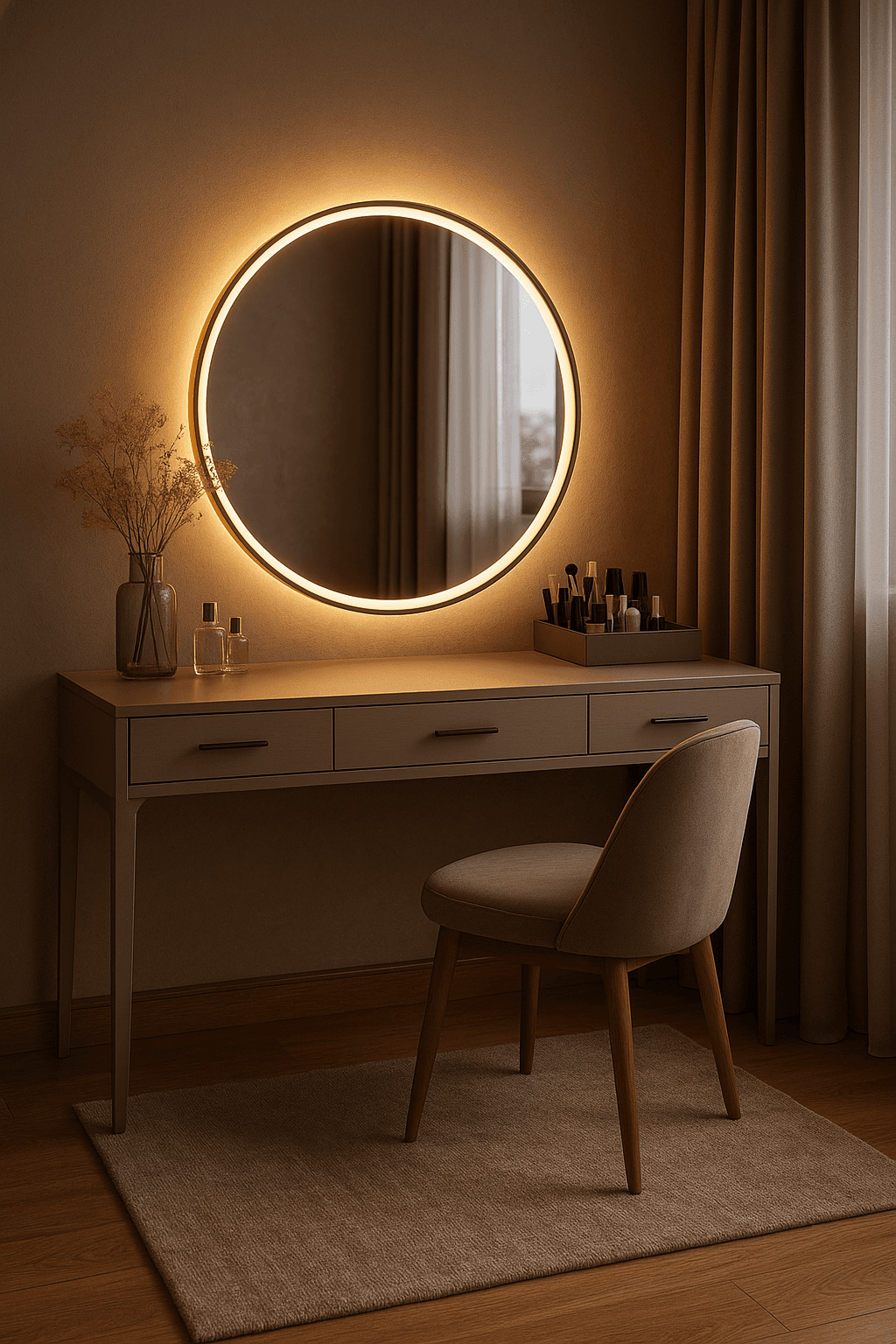 Dark walk-in wardrobe with built-in lighting